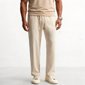 <span class=keywords><strong>Pantaloni</strong></span> Eleganti Estivi da Uomo su Misura OEM, Stile Vintage in <span class=keywords><strong>Lino</strong></span> con Coulisse, Gamba Dritta, Chino Formale per Completo - Product Image 1