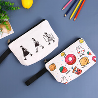 Desain Cetak Logo Kustom 12Oz Tas Kosmetik Dompet Datar Ritsleting Kanvas Katun