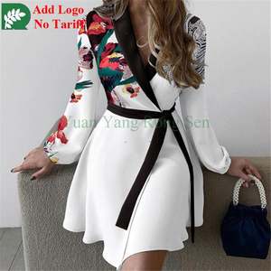 Produsen Pakaian Khusus Gaun Mini Lengan Panjang Ukuran Besar Santai Elegan Pesta Prom Kerah Lapel Gaun Bermotif untuk Wanita - Product Image 4