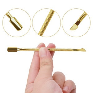Lima de uñas para manicura y pedicura, removedor de cutículas de piel muerta, empujador de cutículas dorado de acero inoxidable - Product Image 4