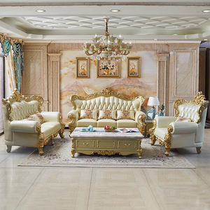 Canapé de Salon de Luxe Royal Européen pour Villa, Ensemble de Canapés Sculptés en Bois Massif Or Champagne, Combinaison 123, Meubles de Salon - Product Image 2