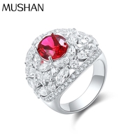 Pabrik Perhiasan MUSHAN Cincin Ruby Merah Darah Merpati Buatan Laboratorium Perak Murni Perhiasan Mewah dan Megah Cincin Wanita