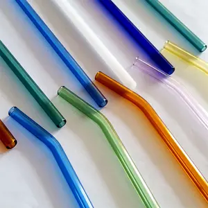 Custom Logo 8mm High Borosilicate Glass Drinking Straw Set Reusable Bar Accessories