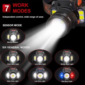 CITICITY ไฟหน้า LED แบบปรับได้ 7 โหมดเซ็นเซอร์เปิดใช้งานไฟด้านข้าง COB สีแดงสีน้ำเงินกระพริบ Li-Ion ชาร์จได้ฉุกเฉิน - Product Image 2