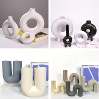 Vase en céramique et porcelaine Homeside, style scandinave, anneau rond, finition givrée, minimaliste, pour arrangements floraux, artisanat, décoration et ornements