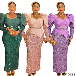 H&D S10822 Abiti Africani di Alta Qualità per Donne, <span class=keywords><strong>Vestito</strong></span> Elegante da Cerimonia <span class=keywords><strong>con</strong></span> Paillettes e <span class=keywords><strong>Cintura</strong></span> - Product Image 1