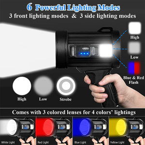Cường độ cao searchlight năng lượng mặt trời sạc công suất cao P50 cầm tay LED tìm kiếm an toàn đèn pin với bộ lọc 3 màu - Product Image 4
