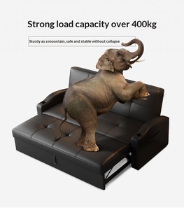 Foldable Genuine Leather Sofa <b>Bed</b> Two In One Multifunctional Design Pull Out Double Leather Couch For Small Apartment And Office - Product Image 3