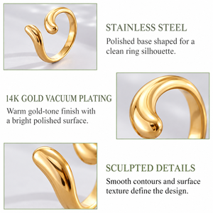 แหวนเปิดวงกลมสแตนเลสสตีลชุบทอง 14K แบบสุญญากาศ ปรับขนาดได้ ดีไซน์สวยงาม สีทอง - Product Image 4
