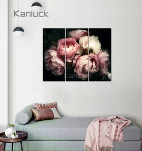 Quadro <span class=keywords><strong>Moderno</strong></span> <span class=keywords><strong>Classico</strong></span> a 3 Pannelli con Fiori ad Acquerello, Cornice Inclusa, Colori Vivaci, Resistente all'Acqua e allo Sbiadimento - Product Image 2