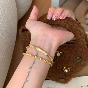 Bracelet en bambou élégant de style rétro national haut de gamme, nouveau bracelet de style chinois exquis, bracelet en or brossé argenté - Product Image 4