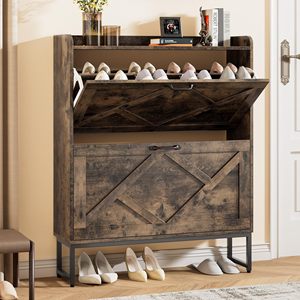 Zapatero con 2 Cajones Abatibles, Organizador de Entrada, Zapatero Color Nogal con Gran Capacidad de Almacenamiento <span class=keywords><strong>para</strong></span> Muebles del Hogar - Product Image 1