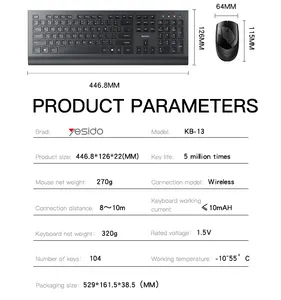 Wireless Keyboard And Mouse Black Set Ergonomics USB Smart Chip Mute Keyboard Mouse Combo Customizable