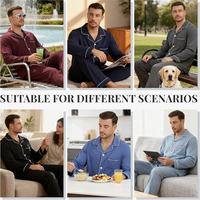 Ensemble de pyjama moderne pour homme 100% coton tissé, doux, léger, respirant, boutonné, avec poches, lavable en machine, 2 pièces, vêtements de détente