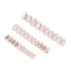 Lot de 12 faux ongles à presser en acrylique, forme amande, mi-couvrants, avec colle, motif diamant scintillant français, style romantique pour chat, pour dropshipping - Product Image 4