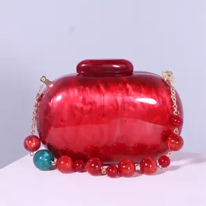 Borsa da sera Vintage in acrilico rosso perla Designer pochette di lusso Mini portafoglio da donna conchiglia borsa da festa di nozze