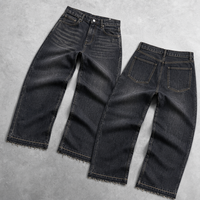 Jean pour homme YUCE personnalisé en denim japonais selvedge épais lavable, style streetwear vintage, coupe ample et jambe large, haute qualité