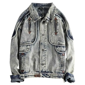 Veste en jean tendance pour homme avec fermeture boutonnée et poches, manteau décontracté en coton, streetwear d'hiver, coupe classique - Product Image 1