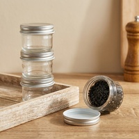 Pot en verre pour caviar 80ml 100ml 160ml avec bouchon à vis en métal argenté, large ouverture, côtés droits, pour desserts, confitures, sauces piquantes