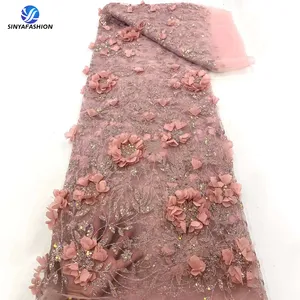 Горячая распродажа французская сетчатая кружевная ткань Роскошная африканская Тюлевая кружева 3D Цветочная вышивка с блестками кружевная ткань для свадьбы