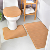 Ensemble de tapis de salle de bain en microfibre écologique gris uni à sublimation, 3 pièces, avec support en mousse à mémoire de forme