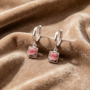 Ear enlace oem odm Custom Wholesale Silver Plated Square Rhodochrosite Huggie Dangle <b>Earrings</b> - Product Image 3