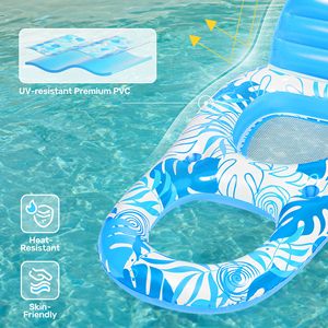 Chaise longue gonflable pour adultes avec porte-gobelets et repose-pieds, flotteur pour piscine - Product Image 4