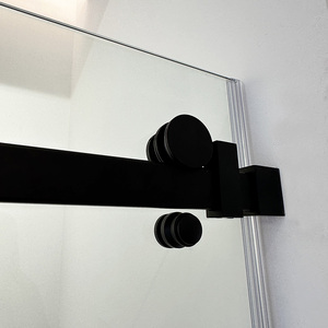 Porte de <span class=keywords><strong>douche</strong></span> coulissante moderne en verre sans cadre, en acier inoxydable brossé, avec un pan fixe et un pan mobile, étanche - Product Image 4