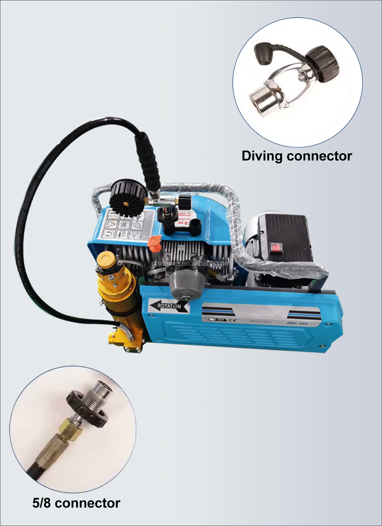 300bar 高圧三段圧縮エアコンプレッサー vict-X100 2.2kw 100L/min
