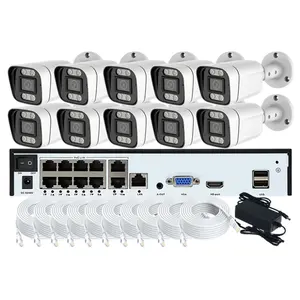 Color Night 10CH 8MP IP POE Camera System OEM 2 Way Audio Security Bullet Network Camera CCTV 4K NVR Kit