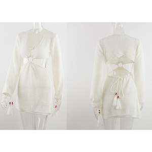 فساتين نسائية صيفية قصيرة بيضاء 2024، مفتوحة الظهر، بياقة رسن، مثيرة للحفلات، مسامية، بقصة ضيقة، منسوجة، أنيقة، كاجوال، طويلة، مناسبة للشاطئ - Product Image 6