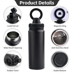 Bouteille d'eau sport à large ouverture en acier inoxydable personnalisée avec support magnétique pour téléphone portable, isolation sous vide, couvercle à poignée inclus - Product Image 4