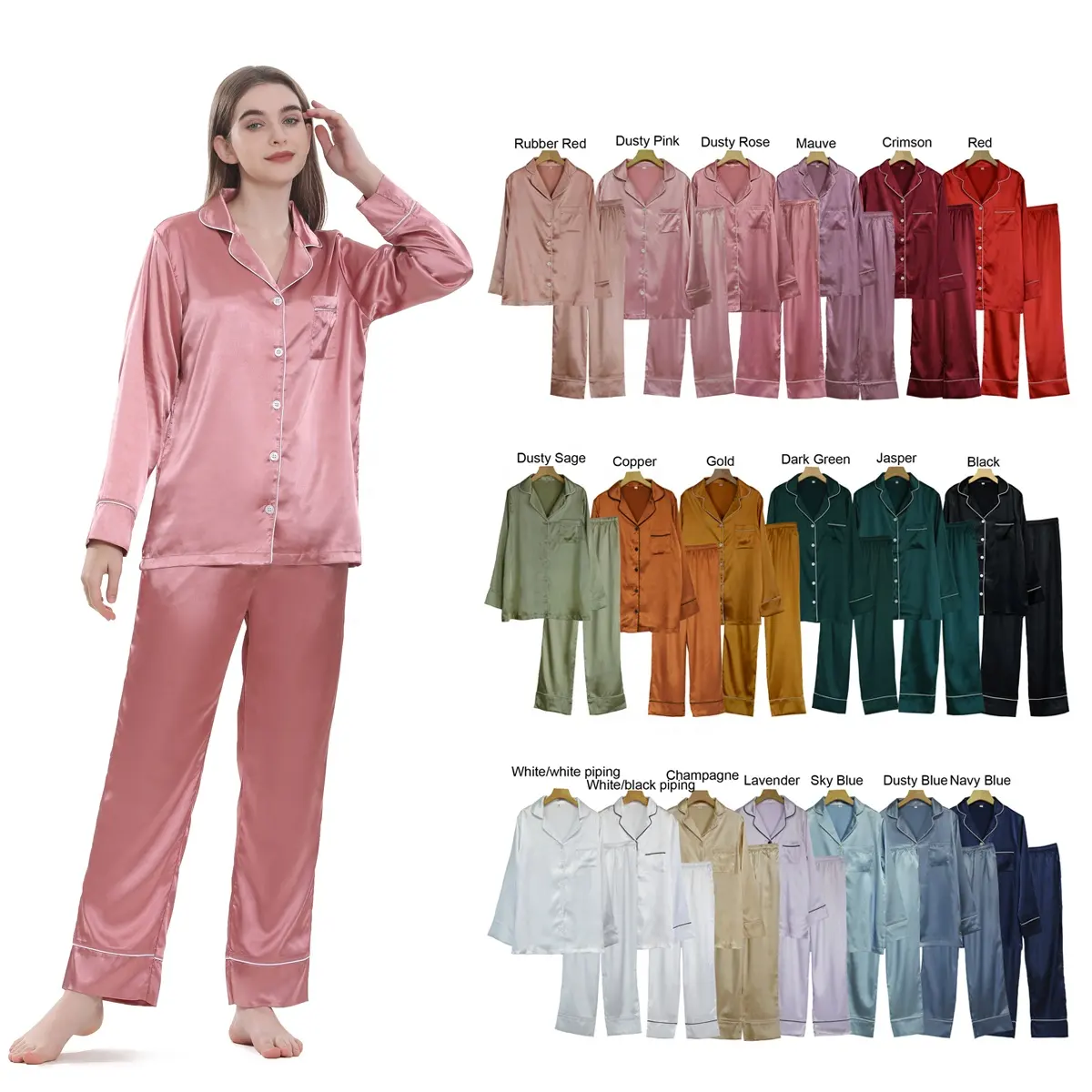 Haute qualité à manches longues Satin pyjamas en gros femmes soie Satin pyjama ensemble pour mariée demoiselle d'honneur mariage jour douche nuptiale