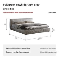 Lit double minimaliste italien en forme de bloc de tofu |   Cadre en bois de pin et cuir véritable haut de gamme 1,8 m pour chambre principale de villa HC019 Fabriqué en Chine