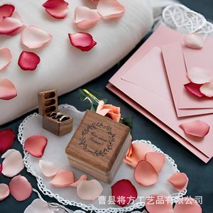 Wooden <b>Ring</b> <b>Box</b> Walnut Wood Square Engraved Floral Pattern Engagement Wedding Gift Jewelry Storage Display <b>Box</b> - Product Image 3