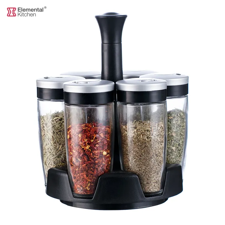 Condiment Container Seasoning Box Set Glass Condiment Canisters Pots with Wooden Spoon Lid and Base