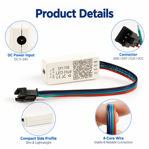 Controlador LED WS2812 SP110E, Aplicación LED Hue, 15 Tipos de IC, 1024 Píxeles, Amplio Voltaje DC 5-24V para Tira LED Digital - Product Image 3