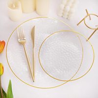 Assiettes à dîner jetables transparentes élégantes, assiettes à dessert avec bord doré pour fête, mariage
