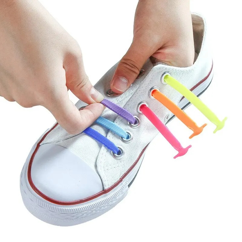 16pcs/set Silicone Elastic Shoelaces Creative No Tie Shoe Laces FASHION SHOES SHOW Quick Shoe Lace