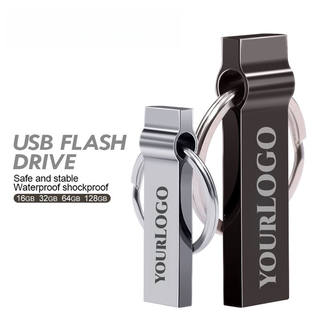 Metal Keyring Pendrive USB 2.0 Memory Stick Customized Flash Disk 2GB 4G 8GB 16GB 32GB 64 GB Flash Drive Usb