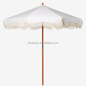 BR Extérieur Blanc Antique <span class=keywords><strong>Toile</strong></span> Premium <span class=keywords><strong>Parasol</strong></span> En Bois <span class=keywords><strong>Marché</strong></span> Patio Parapluie Franges pour Hôtel Parc Supermarché Natation - Product Image 1