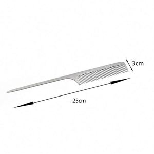 Peigne en métal gravé au laser avec logo pour salon de coiffure, peigne à queue de rat en acier inoxydable argenté, peignes à tresser - Product Image 2