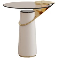 Table d'appoint en marbre et quartz avec structure en acier inoxydable, style luxe léger, table de bout de canapé à pied unique, table basse minimaliste