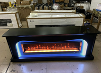Meuble TV avec foyer électrique miroir argenté de 71 pouces, haut-parleur Bluetooth et flamme multicolore pour salon