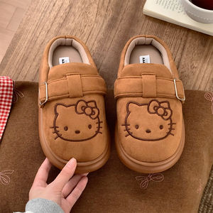 XIXITIAO Bottes d'hiver en fourrure style célébrité Kitty Cat Birken-stock pour femmes, chaussures chaudes d'extérieur à enfiler pour femmes - Product Image 1