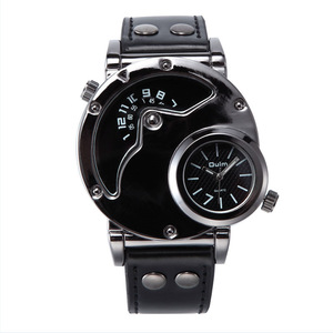 Montre à quartz pour homme, design unique, double fuseau horaire, bracelet en cuir décontracté, grande taille - Product Image 5