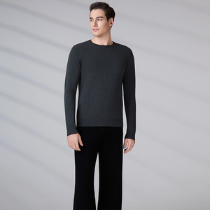 Pull-over de marque de créateur en gros, pull en maille gris à col rond pour homme, 100 % coton, collection automne-hiver - Product Image 5