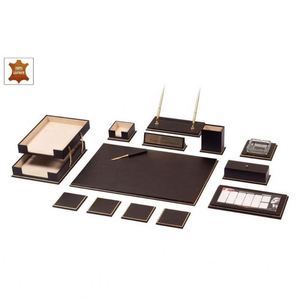 Real Cow Leather <b>Desk</b> Set with 15 Modern Office Accessories Includes Pen Case & <b>Notepads</b> Made From Durable PU Leather - Product Image 1