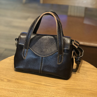 Tas Boston Vintage Logo Kustom Kulit Sapi Lapisan Atas untuk Wanita, Tas Selempang untuk Kerja, Bepergian, Belanja, dan Aktivitas Sehari-hari