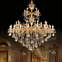 Lustre en cristal doré multi-niveaux sur mesure, grand luminaire suspendu de luxe pour hall d'hôtel, villa, projet de hall